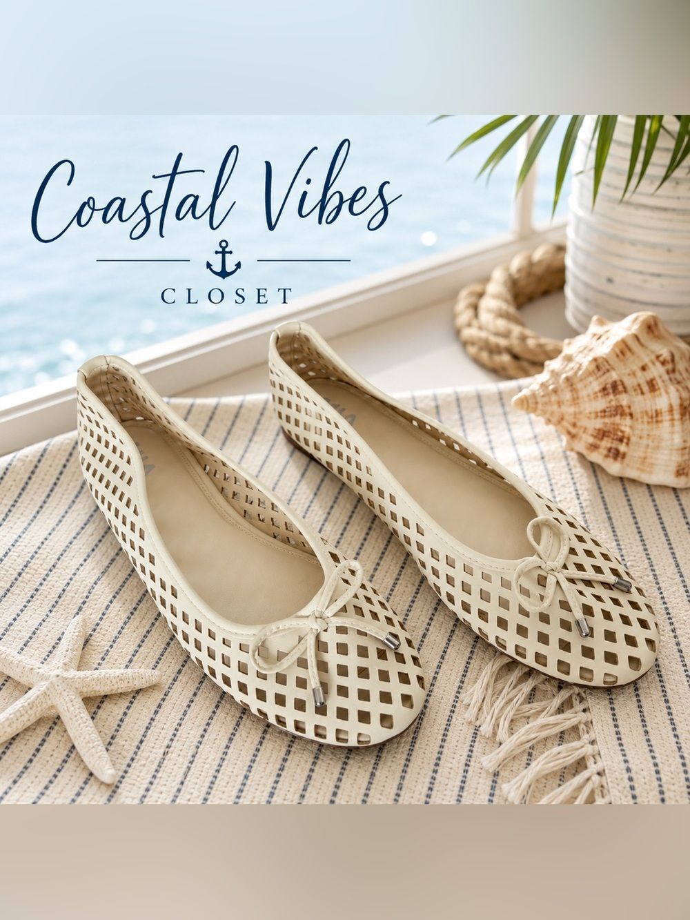MIA Ivory Laser Cut Bow Ballet Flats Women’s 9.5 NWOB